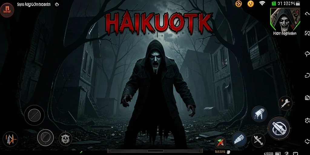 Tampilan gameplay HAIKUOTK dengan suasana kelam dan menakutkan.