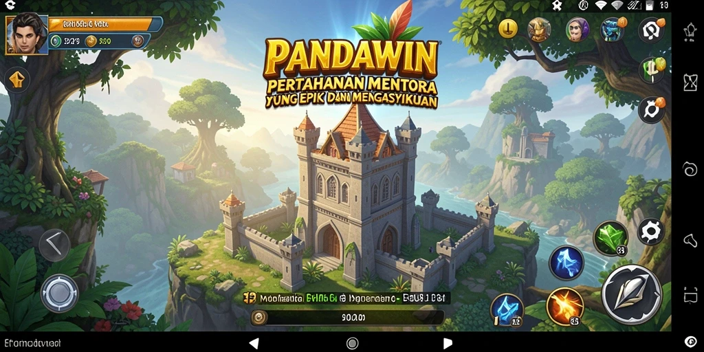 Screenshot PANDAWIN menampilkan aksi menara bertahan yang mendebarkan dalam pertarungan.