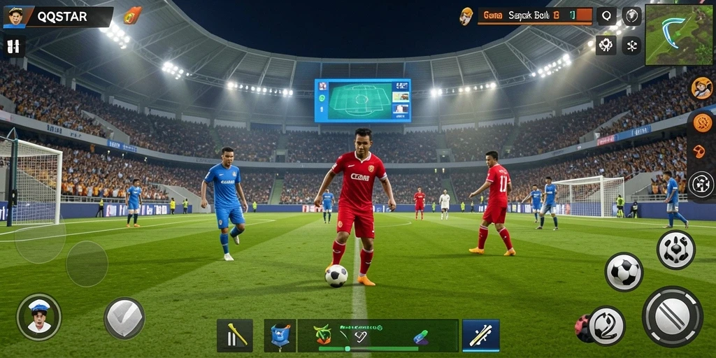 Tampilan permainan QQSTAR yang mendebarkan saat pertandingan sepak bola berlangsung.