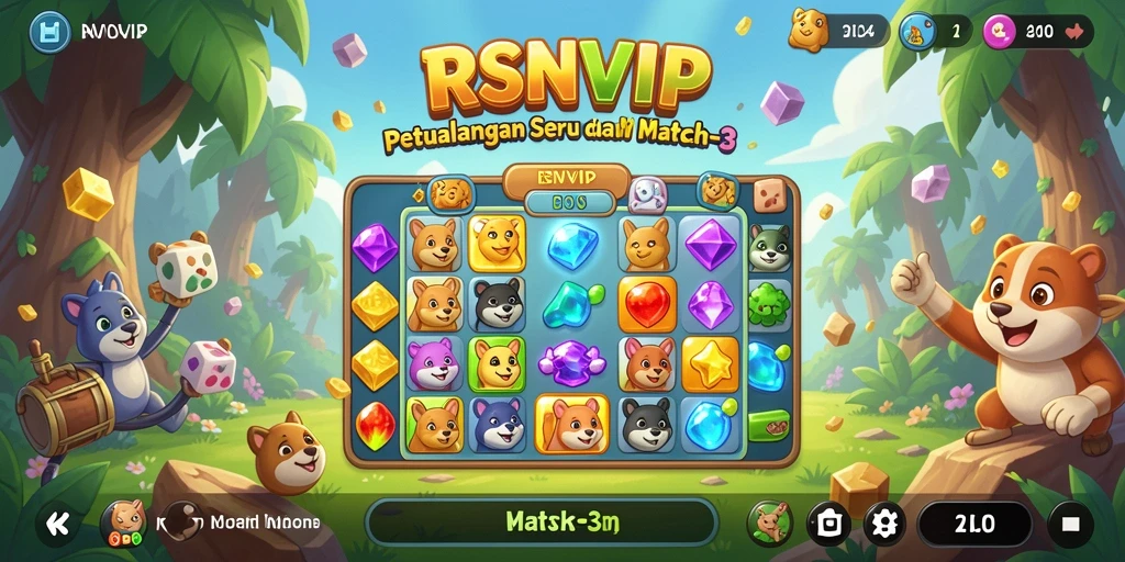 Tangkapan layar gameplay RSNVIP menunjukkan aksi menyenangkan dalam mencocokkan permata.