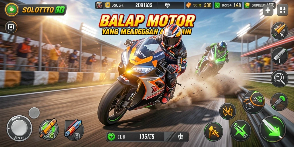 Gameplay SOLOTOTO yang intens dan menantang balapan motor.