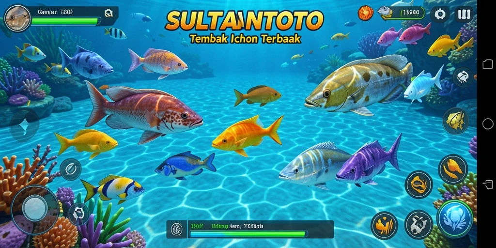 Gameplay seru menangkap ikan dalam SULTANTOTO.