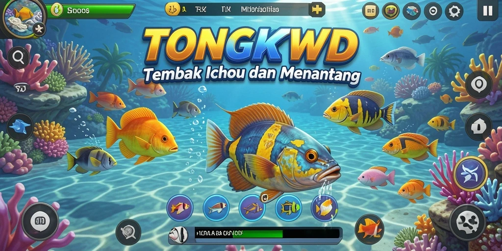Screenshot gameplay TONGWD menampilkan aksi tembak ikan yang seru.