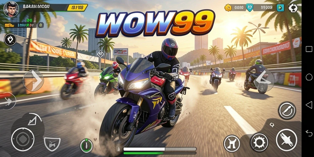 Tampilan gameplay penuh aksi dari balapan motor WOW99.